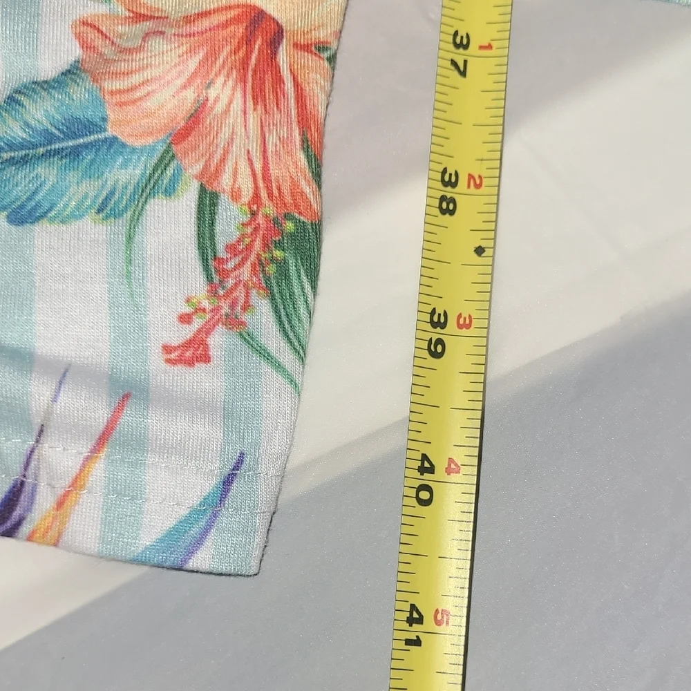 Floral Kimono Cardigan Open Front Hibiscus Bird Of Paradise Print Wrap White